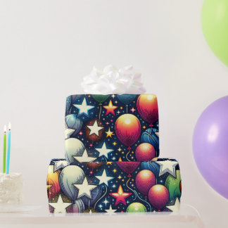 Balloons mit Glitzer Stars Geschenkpapier