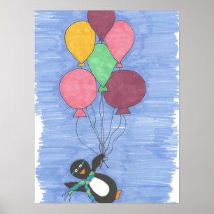 Balloons mit Pinguin Art Poster Print