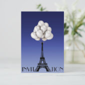 Balloons Paris Eiffel Tower Glam Chic Blue Einladung (Stehend Vorderseite)