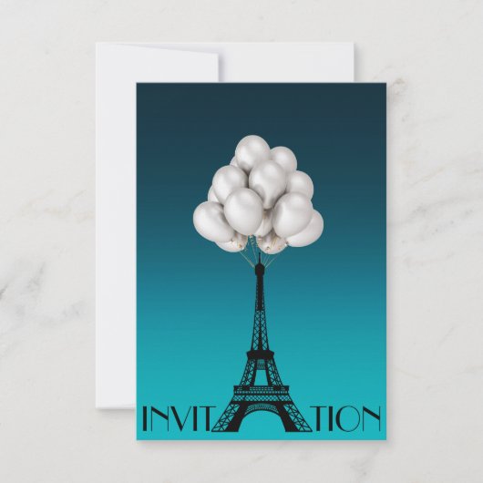 Balloons Paris Eiffel Tower Glam Chic Einladung (Vorderseite)