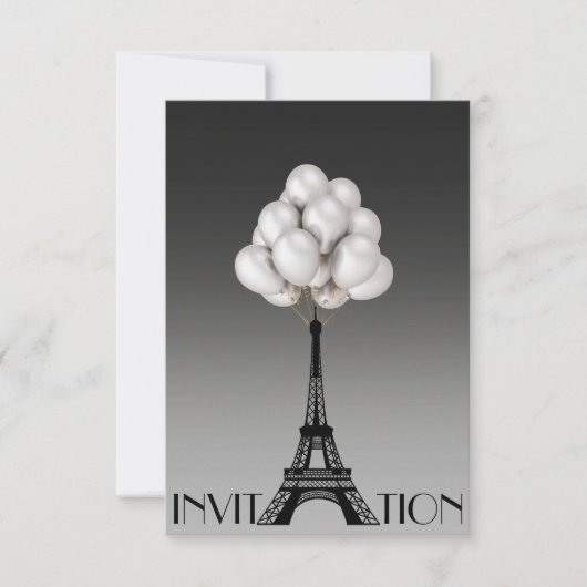 Balloons Paris Eiffel Tower Glam Chic Gray Einladung (Vorderseite)