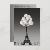Balloons Paris Eiffel Tower Glam Chic Gray Einladung (Vorne/Hinten)