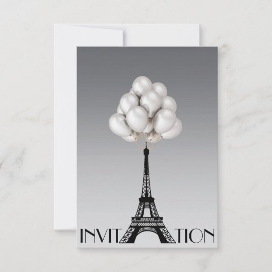 Balloons Paris Eiffel Tower Glam Chic Gray Einladung (Vorderseite)