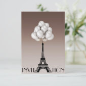 Balloons Paris Eiffel Tower Glam Chic Ivory Einladung (Stehend Vorderseite)