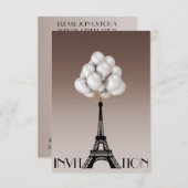 Balloons Paris Eiffel Tower Glam Chic Ivory Einladung (Vorne/Hinten)