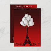 Balloons Paris Eiffel Tower Glam Chic Red Einladung (Vorne/Hinten)