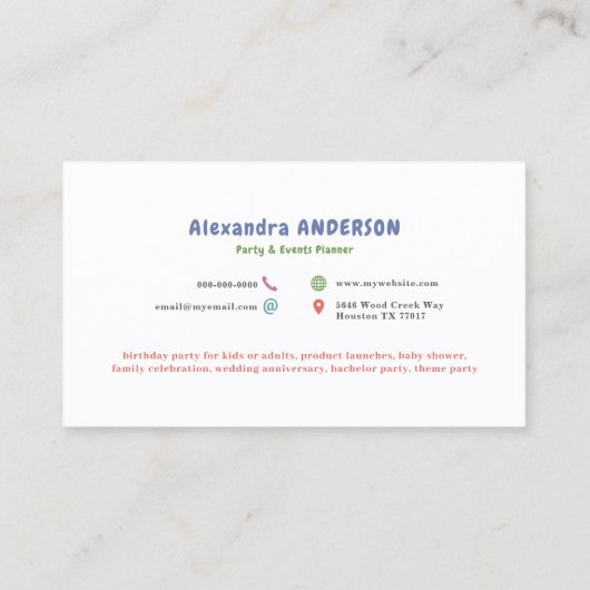 Balloons - Party- und Veranstaltungsplaner farbenf Visitenkarte (Rückseite)