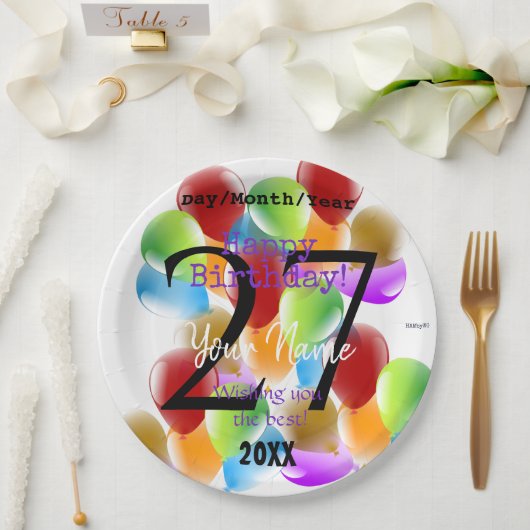Balloons Personalisiert Happy Birthday Papierplatt Pappteller (Hochzeit)