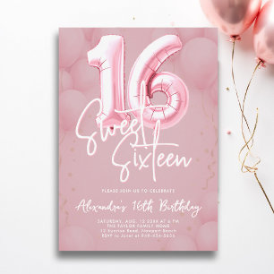 Balloons Pink Blush Moderne Kalligraphie Süß 16 Einladung