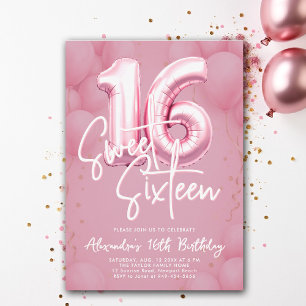 Balloons Pink Moderne Kalligraphie Stilvolle Süße  Einladung