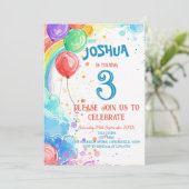 Balloons Rainbow I Custom Foto Birthday Party Einladung (Stehend Vorderseite)