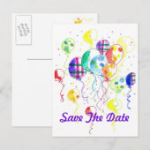 Balloons Rainbow Party Celebrate Confetti Ankündigungspostkarte (Vorne/Hinten)