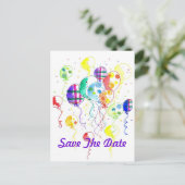 Balloons Rainbow Party Celebrate Confetti Ankündigungspostkarte (Stehend Vorderseite)