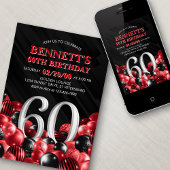 Balloons Red 60. Geburtstag Einladung
