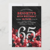 Balloons Red 65 h Geburtstag Einladung (Vorderseite)