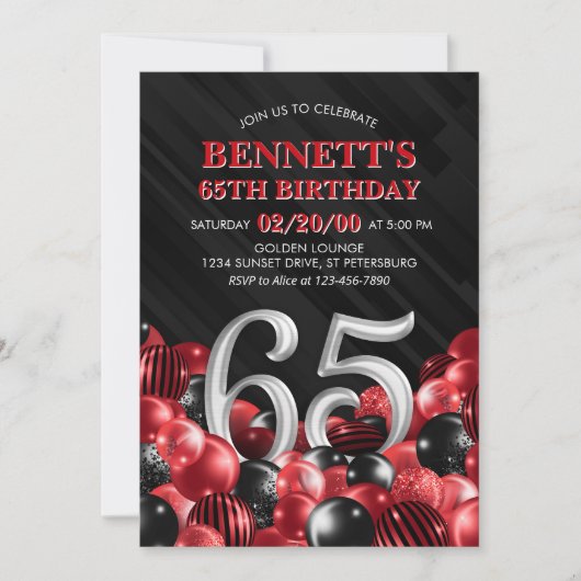 Balloons Red 65 h Geburtstag Einladung (Vorderseite)