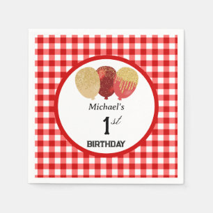 Balloons & Red Gingham 1. Geburtstag Serviette