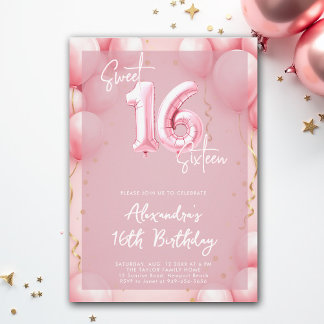 Balloons Rosa Moderne Kalligraphie Elegant Sweet 1 Einladung