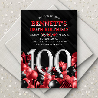 Balloons Rot 100. Geburtstag Einladung
