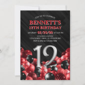 Balloons Rot 12. Geburtstag Einladung (Vorderseite)