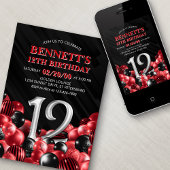 Balloons Rot 12. Geburtstag Einladung