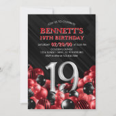 Balloons Rot 19. Geburtstag Einladung (Vorderseite)