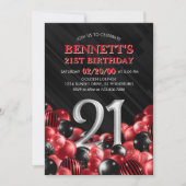 Balloons Rot 21. Geburtstag Einladung (Vorderseite)