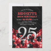 Balloons Rot 25. Geburtstag Einladung (Vorderseite)