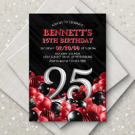 Balloons Rot 25. Geburtstag Einladung