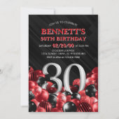 Balloons Rot 30. Geburtstag Einladung (Vorderseite)
