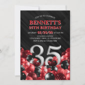 Balloons Rot 35. Geburtstag Einladung (Vorderseite)