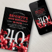 Balloons Rot 40. Geburtstag Einladung