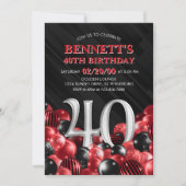 Balloons Rot 40. Geburtstag Einladung (Vorderseite)