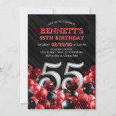 Balloons Rot 55. Geburtstag Einladung (Vorderseite)