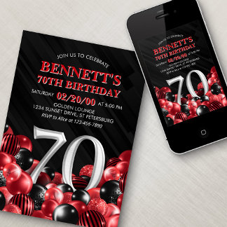Balloons Rot 70. Geburtstag Einladung