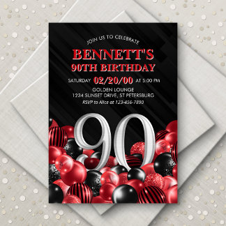 Balloons Rot 90. Geburtstag Einladung