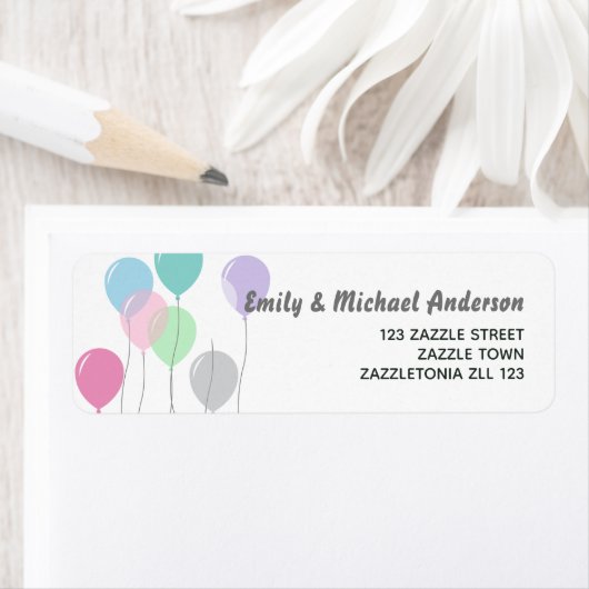 Balloons Rücksendeadressen-Aufkleber Pastel Pink B (Insitu)