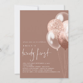 Balloons Script Rose Gold 21. Geburtstag Einladung