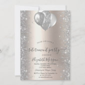 Balloons Silver Sparkle Diamonds Elfenbeinruhestan Einladung (Vorderseite)