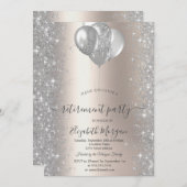 Balloons Silver Sparkle Diamonds Elfenbeinruhestan Einladung (Vorne/Hinten)