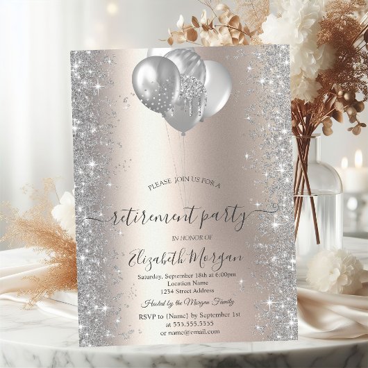 Balloons Silver Sparkle Diamonds Elfenbeinruhestan Einladung