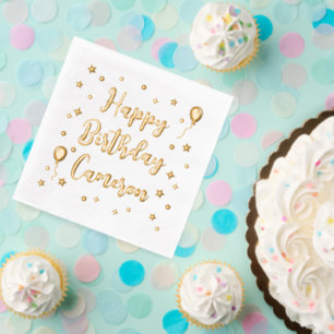 Balloons Stars Confetti Happy Geburtsname Servietten Mit Folie