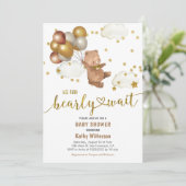 Balloons Teddy Bear wir können frühes Abwarten Bab Einladung (Stehend Vorderseite)