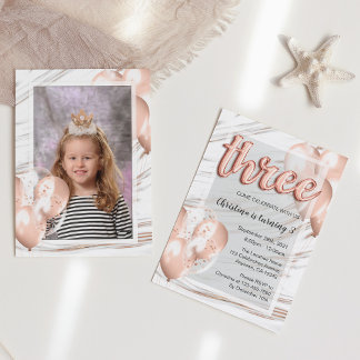 Balloons Typ Rose Gold Girls 3. Geburtstag Foto Einladung