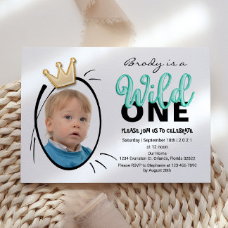 Balloons-Typ | Wild One Boys Foto zum ersten Gebur Einladung