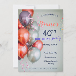 Balloons und Confetti Einladung zum Geburtstag