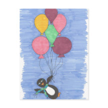 Balloons und Pinguin-Künstler-Postkarte