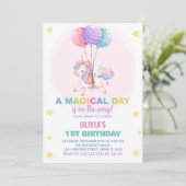 Balloons Unicorn Einladungen zum Geburtstag (Stehend Vorderseite)