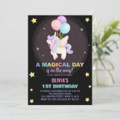 Balloons Unicorn Einladungen zum Geburtstag (Stehend Vorderseite)