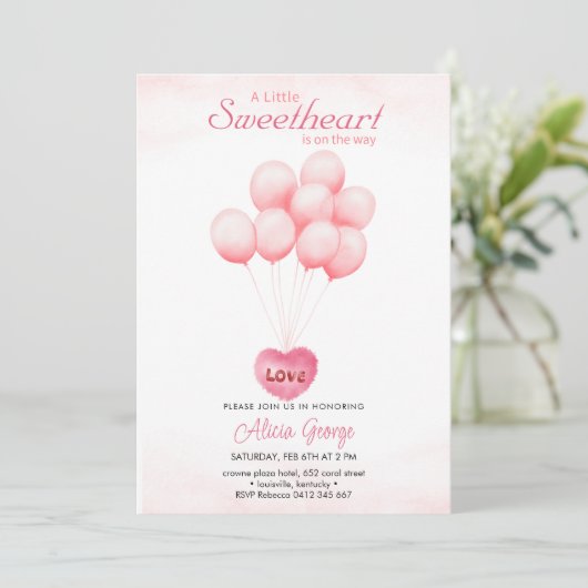 Balloons Valentine Themed Baby Dusche Einladung (Stehend Vorderseite)